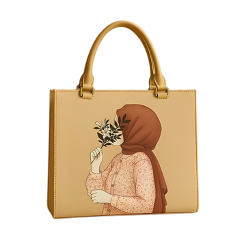 Hijab Girl Canvas Print Elegant Handbag Floral Design Tote