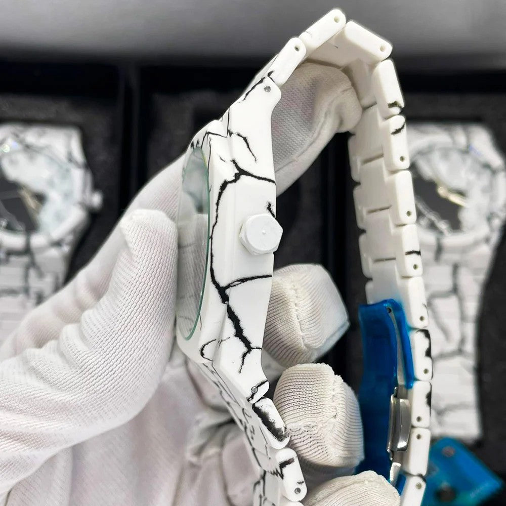 Premium White Marble Arabic Aura Watch With Box