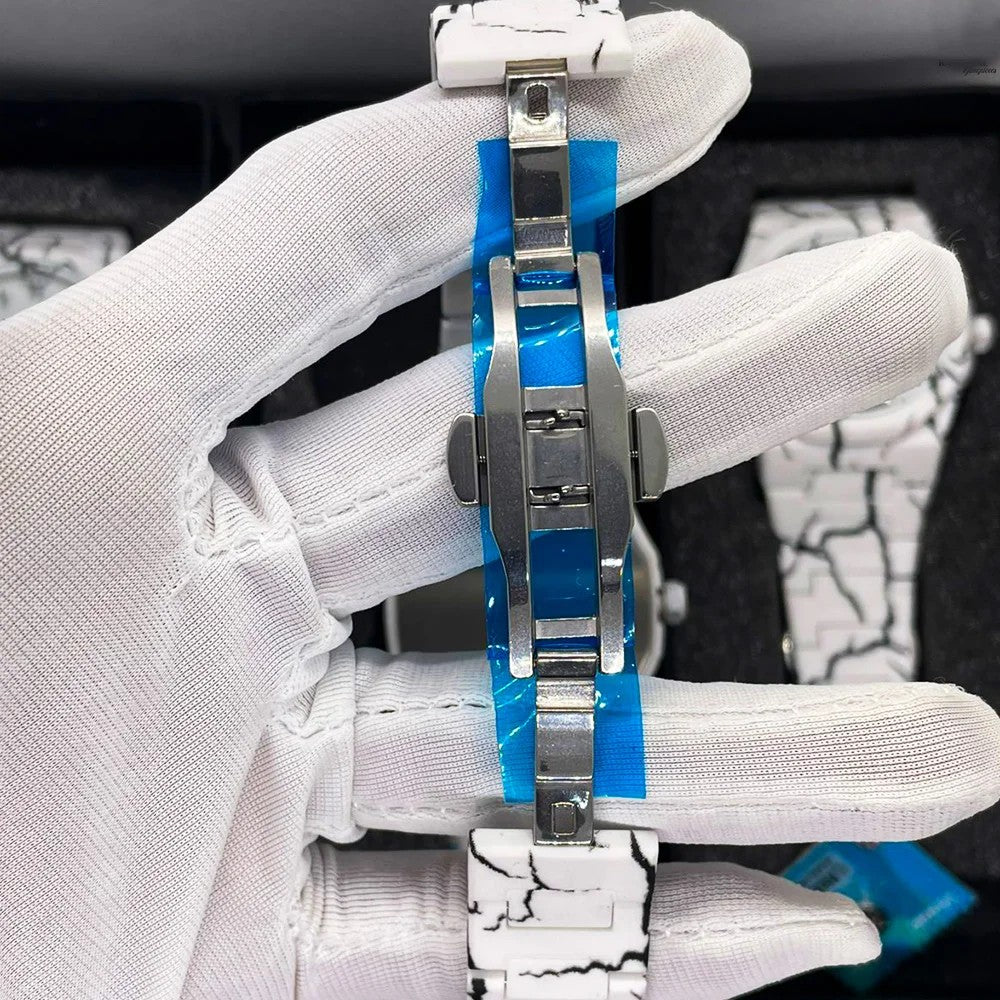 Premium White Marble Arabic Aura Watch With Box