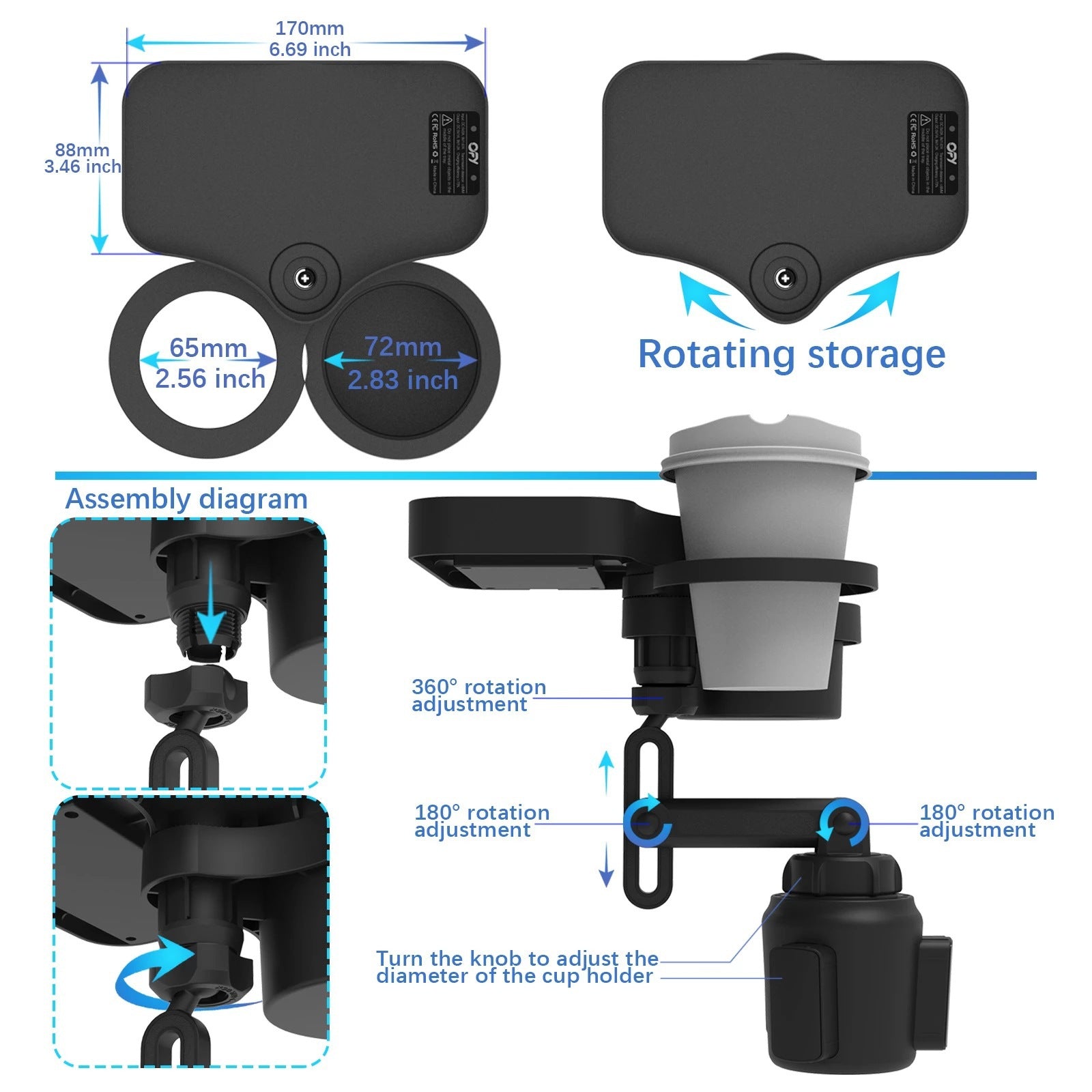 Car Cup Holder with Wireless Phone Charging