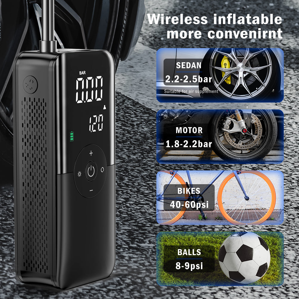 Portable Wireless Air Compressor Pump – For Car, Bike, Motorcycle & Balls