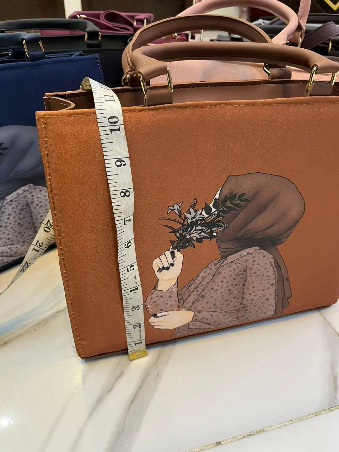 Hijab Girl Canvas Print Elegant Handbag Floral Design Tote