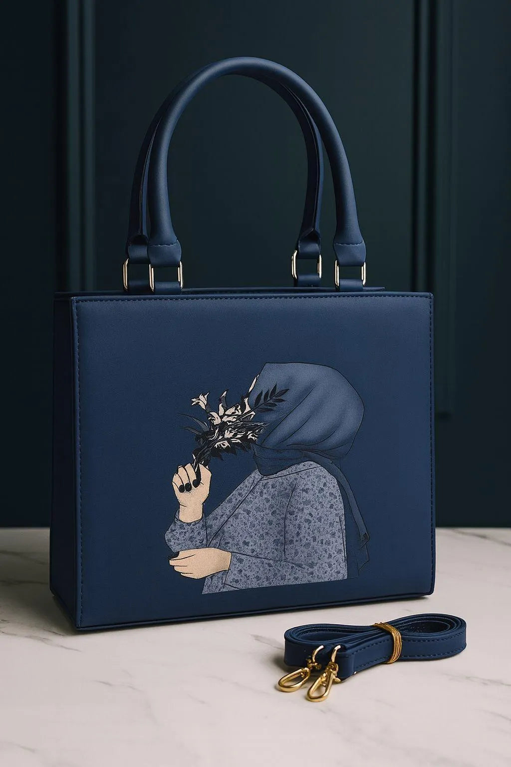 Hijab Girl Canvas Print Elegant Handbag Floral Design Tote