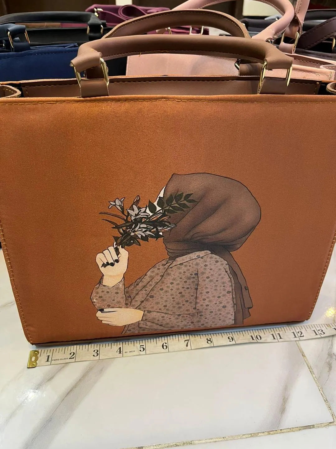 Hijab Girl Canvas Print Elegant Handbag Floral Design Tote