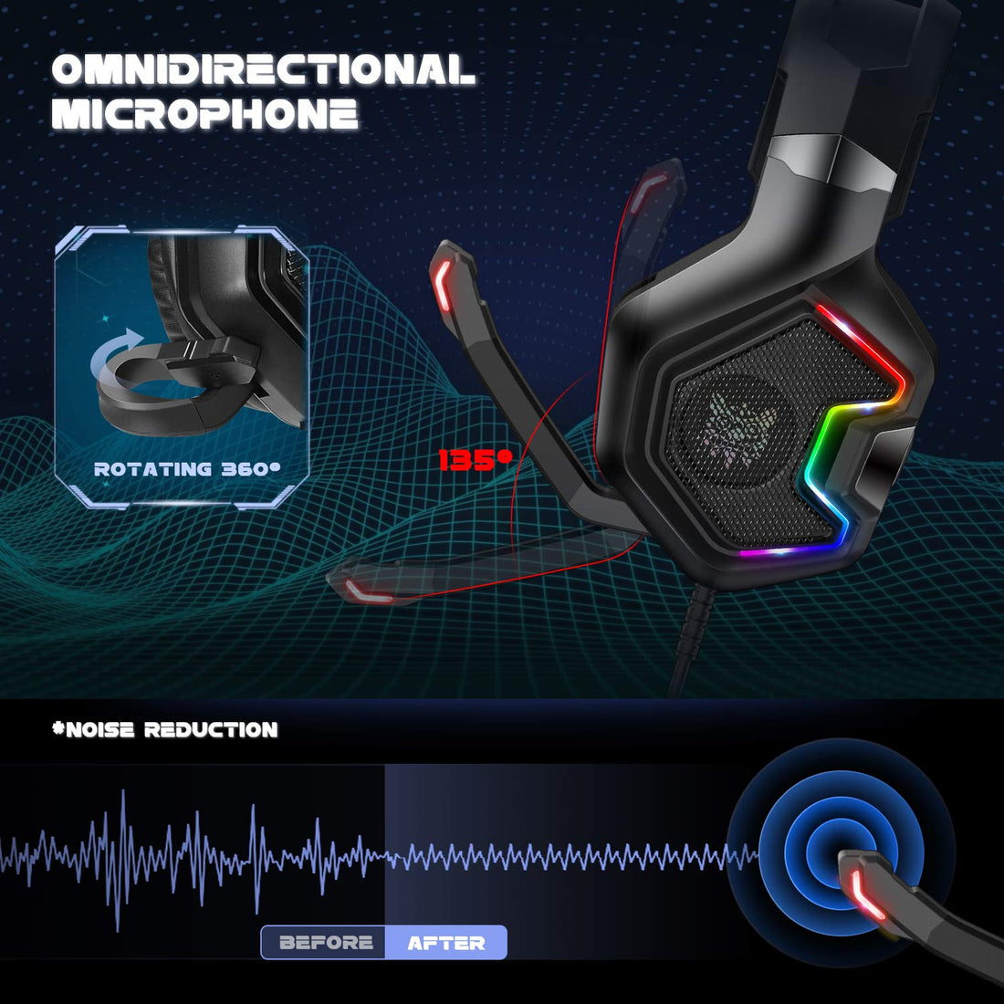 🎧 RGB Gaming Headset with Mic – Immersive Sound Quality & RGB LED Lights