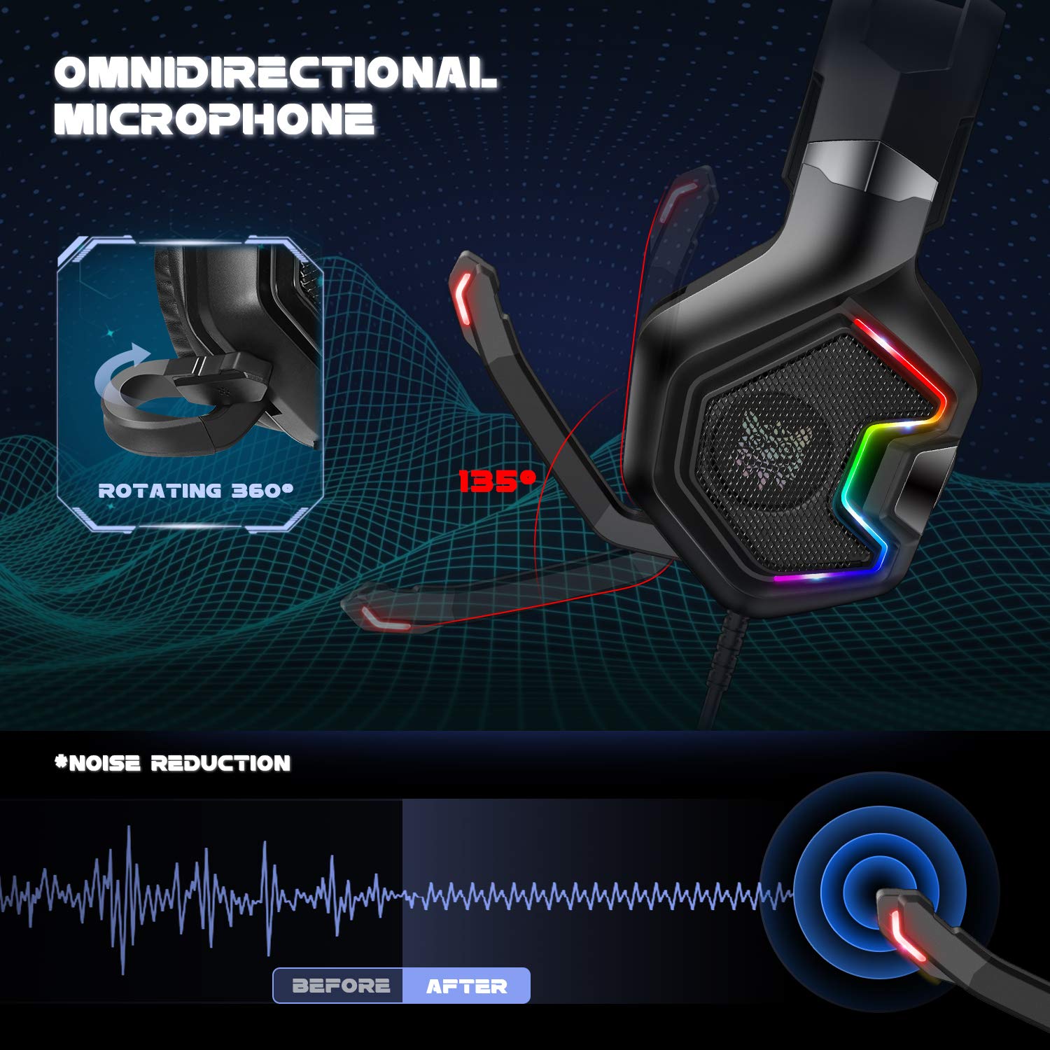 🎧 RGB Gaming Headset with Mic – Immersive Sound Quality & RGB LED Lights